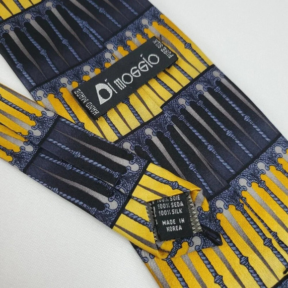 VTG DiMoggio 100% Silk Tie Baroque Black Grey Gold 60" Long 4" Wide - Picture 8 of 8